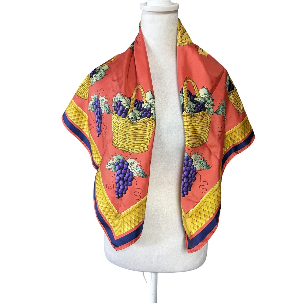 La Vendimia De Julian Chivite Scarf Womens Square Orange Silk Grape‎ Print Large